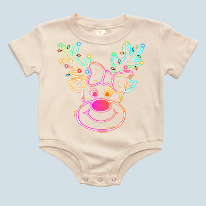 Retro Neon Rudolf Christmas Baby Bubble Romper