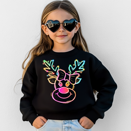 Retro Neon Rudolf Christmas Toddler Graphic Sweatshirt