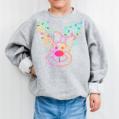 Retro Neon Rudolf Christmas Youth Graphic Sweatshirt