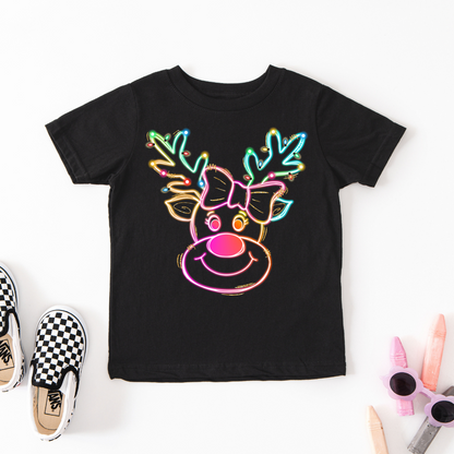 Retro Neon Rudolf Christmas Youth Graphic Tee