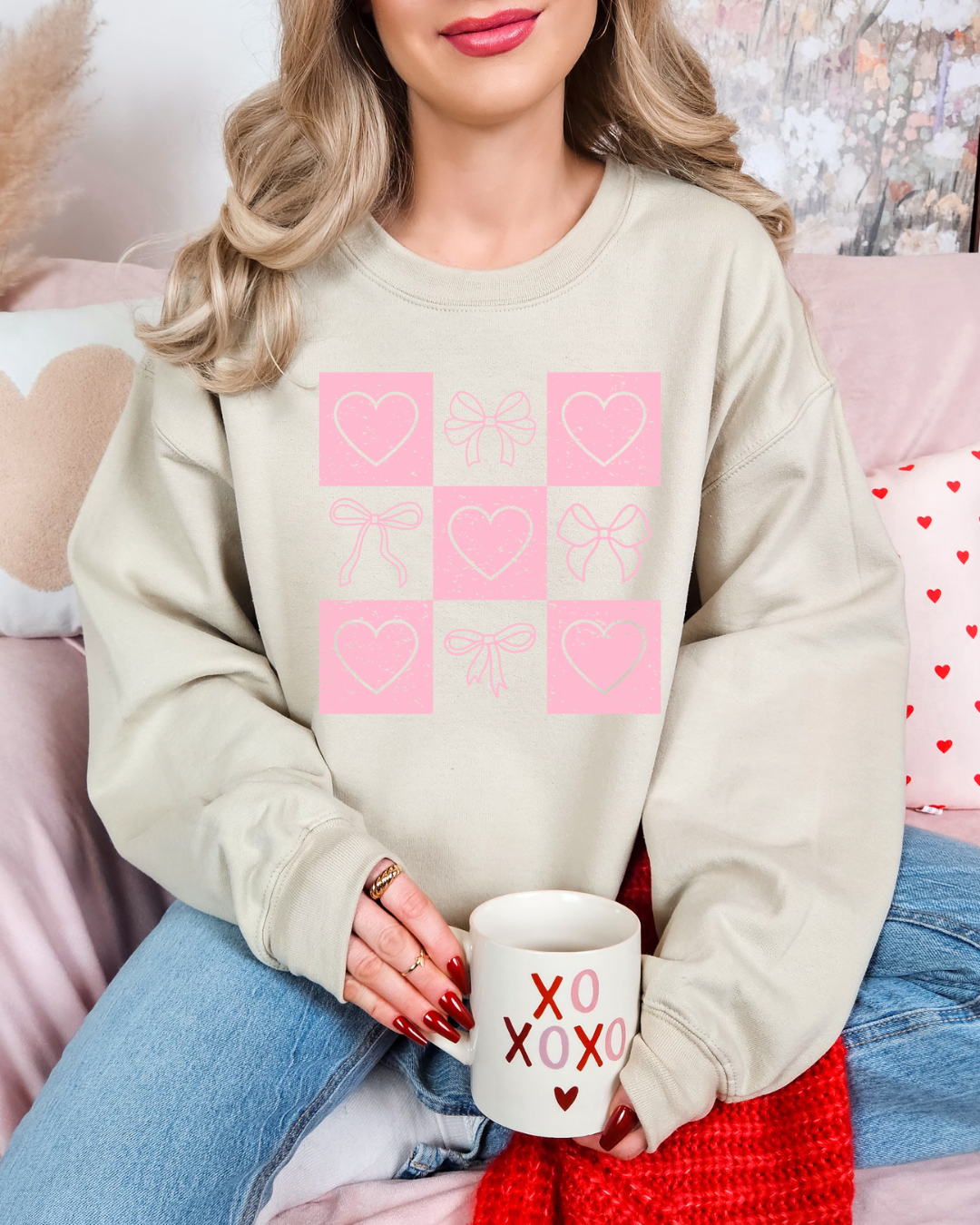 Retro Valentines Coquette Adult Graphic Crewneck Pullover