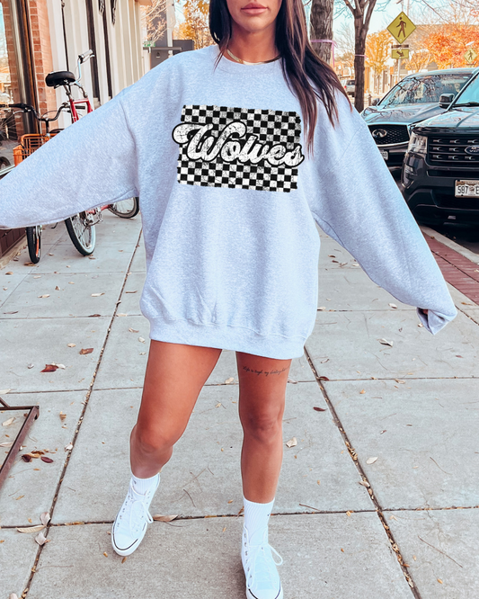 Retro Wolves Checkered Adult Graphic