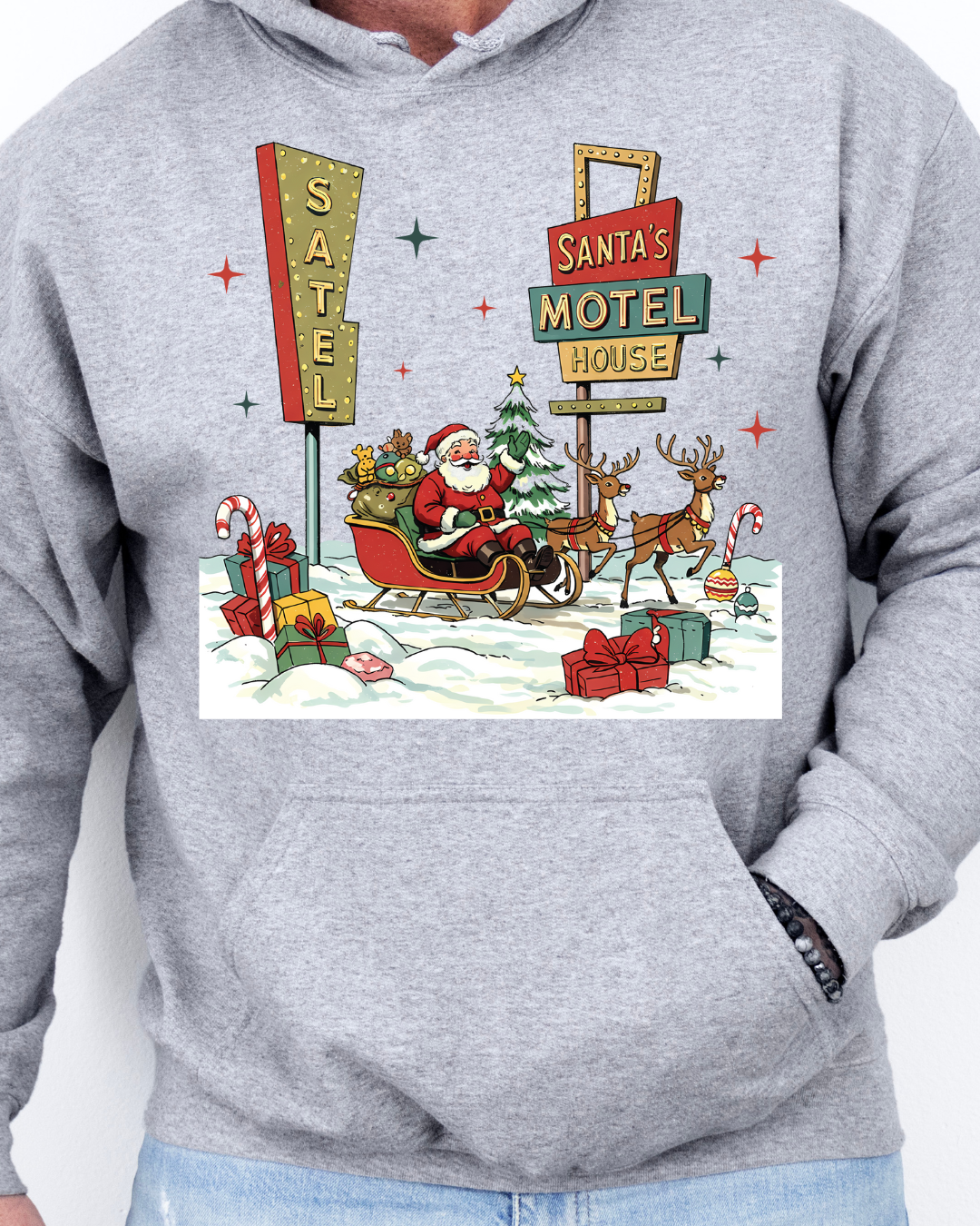 Santa's Christmas Motel Adult Graphic Hoodie