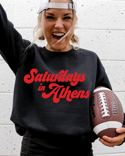 Saturday's In Athens Georgia Bubble Letters Adult Graphic Crewneck Pullover