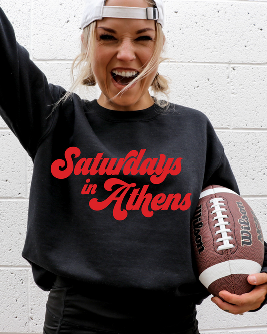 Saturday's In Athens Georgia Bubble Letters Adult Graphic Crewneck Pullover