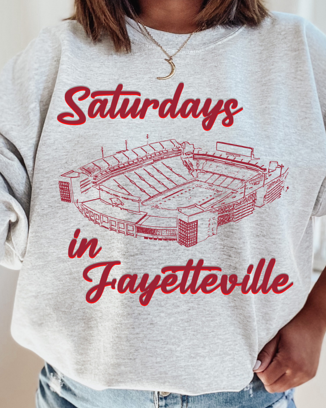 Saturday's In Fayetteville Arkansas RED Adult Graphic Crewneck Pullover