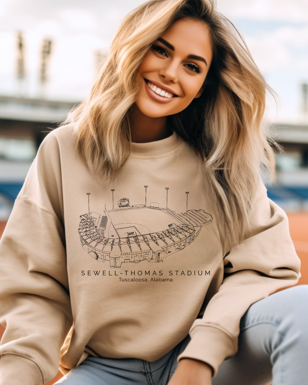 Sewell - Thomas Baseball Stadium Alabama (BLACK) Adult Graphic Crewneck Pullover