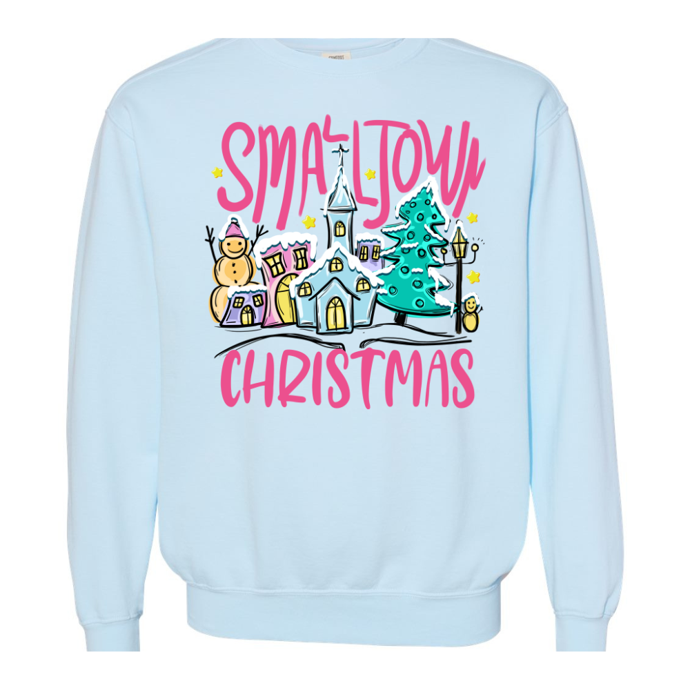Small Town Christmas Vibes Adult Graphic Crewneck Pullover