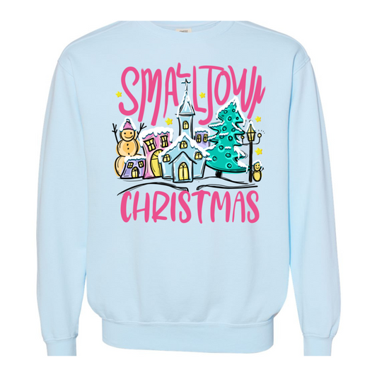 Small Town Christmas Vibes Adult Graphic Crewneck Pullover