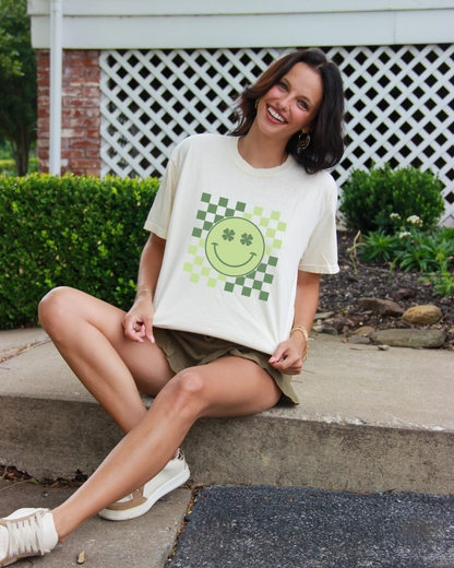 Retro Checkered Smiley Lucky Adult Tee