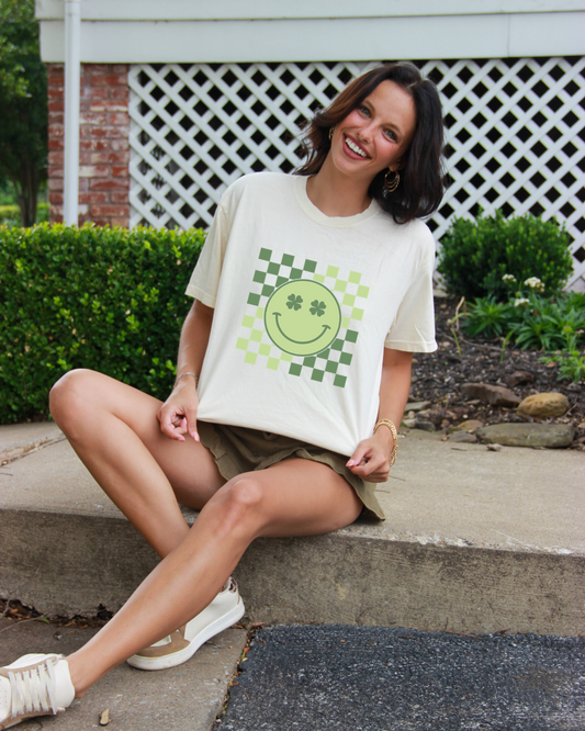 Retro Checkered Smiley Lucky Adult Tee