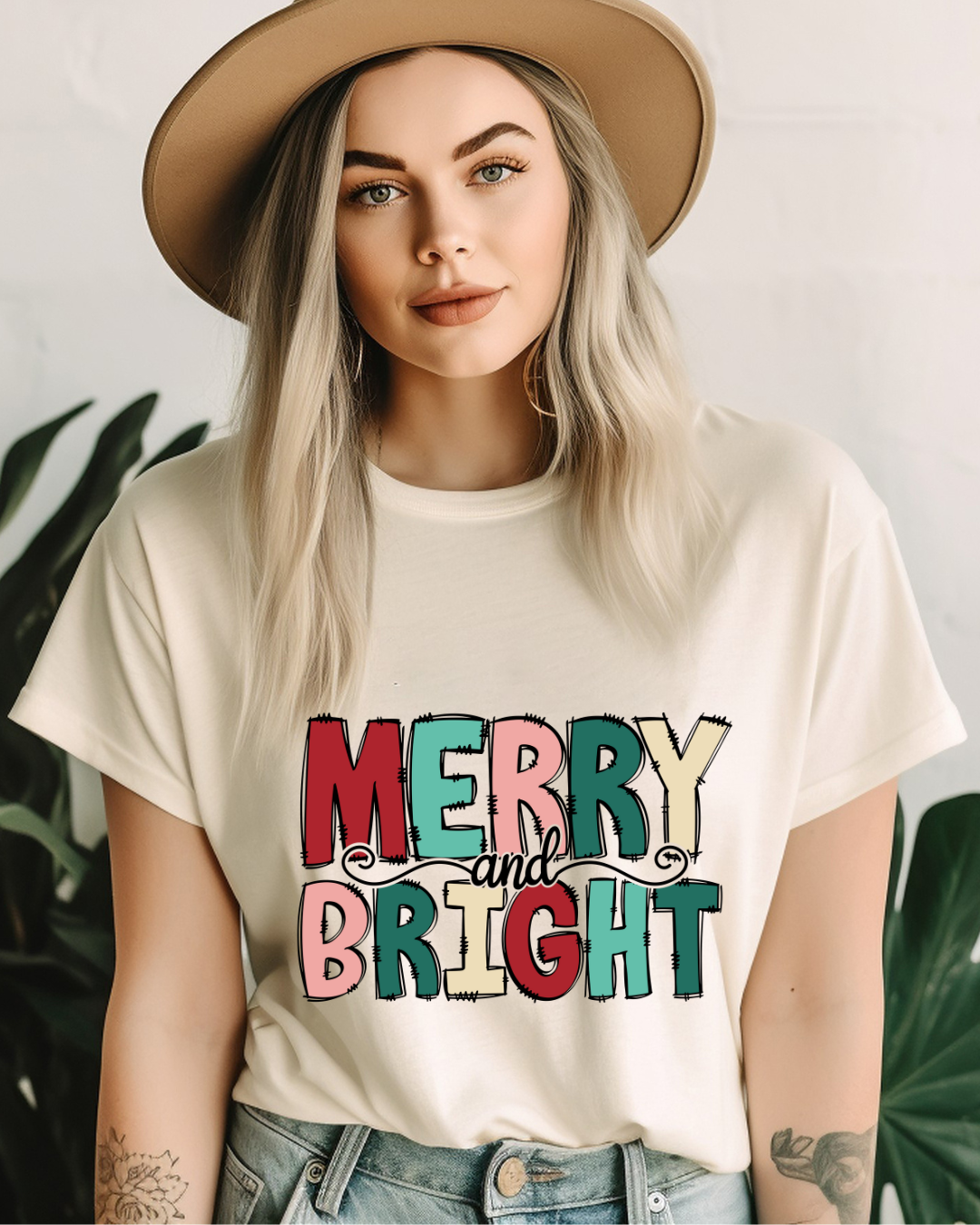 Colorful Merry & Bright Christmas Adult Tee