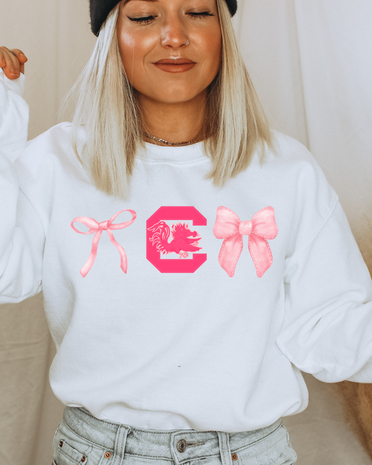 South Carolina Gamecock Pink Bows Adult Graphic Crewneck Pullover