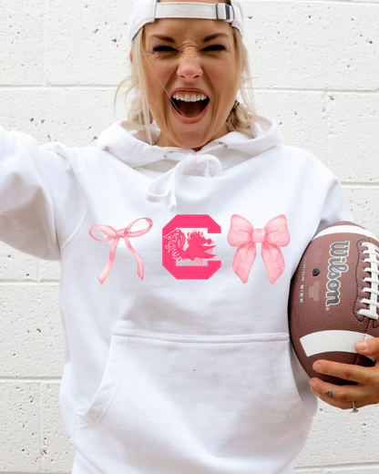 South Carolina Gamecock Pink Bows Adult Graphic Hoodie (PINK)
