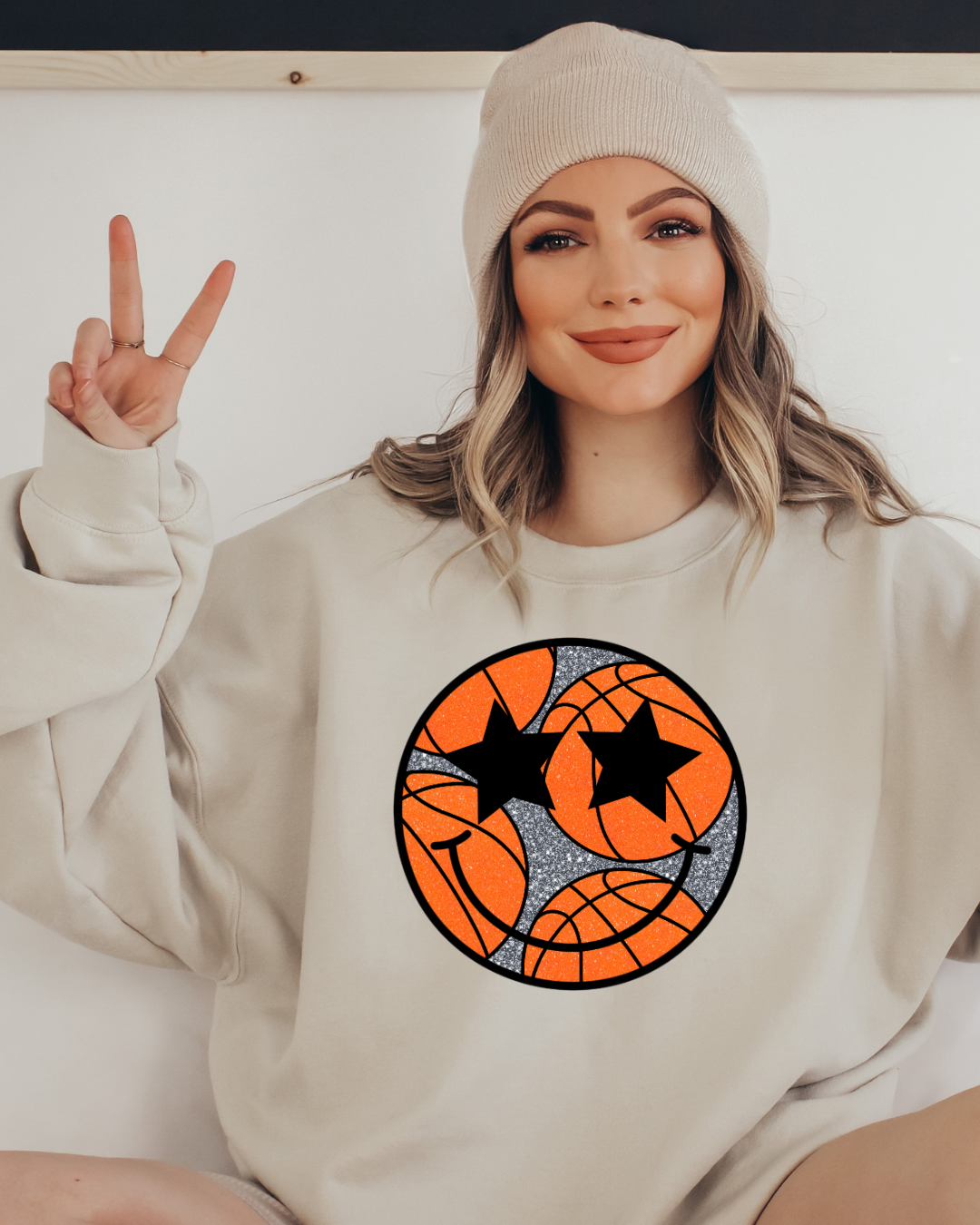 Sparkle Smiley Basketball Adult Hoodie