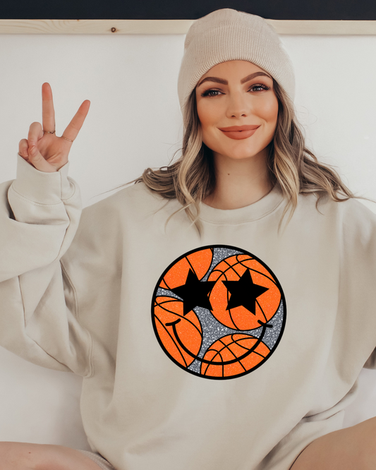 Sparkle Smiley Basketball Adult Hoodie