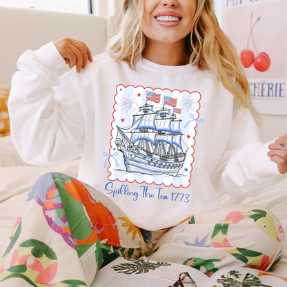 Spilling Tea Since 1773 USA Adult Graphic Crewneck Pullover