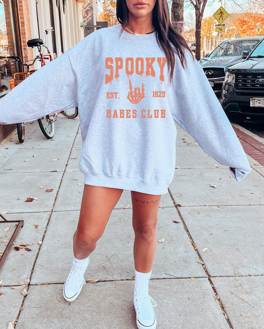 Spooky Babes Club Spooky Adult Crewneck Pullover (Orange)