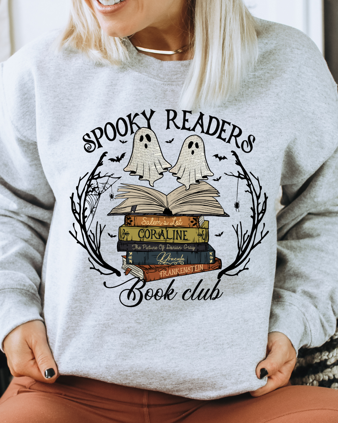 Spooky Readers Book Club Adult Graphic Crewneck Pullover