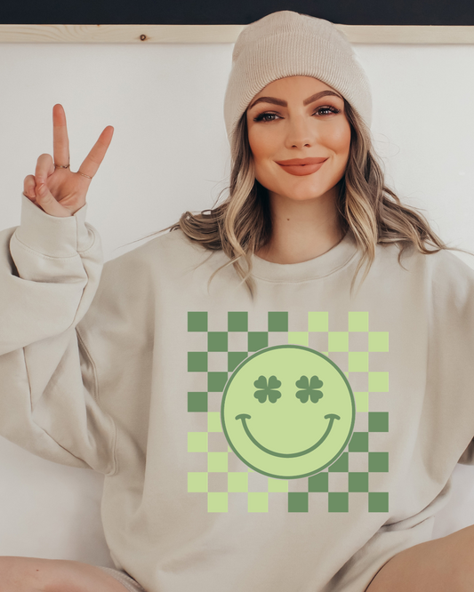 St. Patty's Retro Clover Lucky Adult Crewneck Pullover