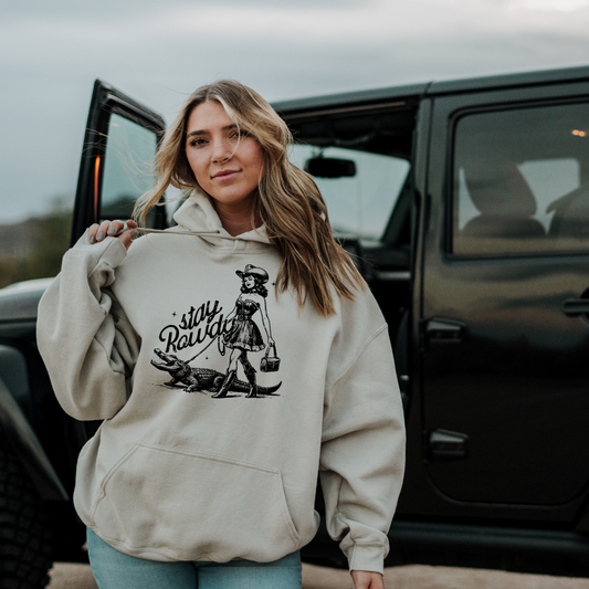 Stay Rowdy Distressed Western Adult Graphic Hoodie