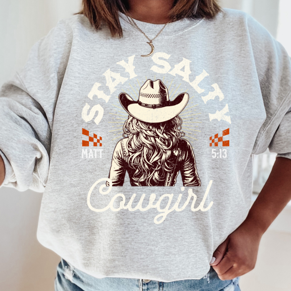 Stay Salty Cowgirl Adult Graphic Crewneck Pullover
