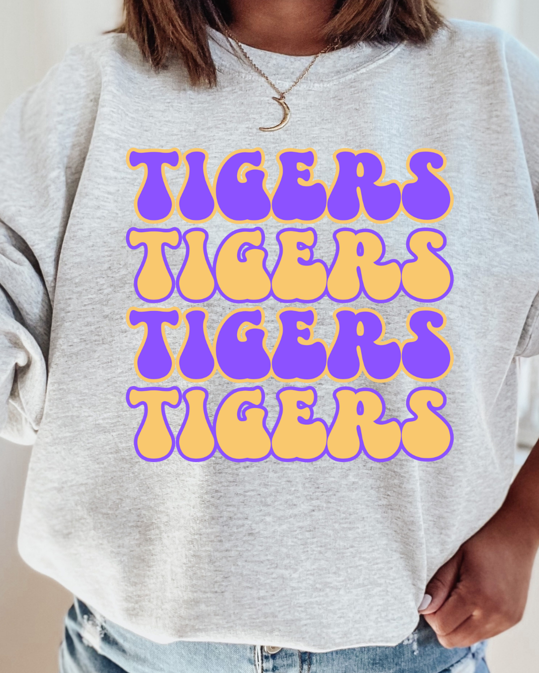 TIGERS TIGERS TIGERS LSU Adult Graphic Crewneck Pullover