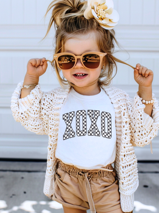 Retro Checkered XOXO Valentines Toddler Graphic Tee