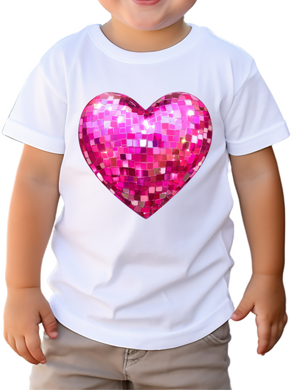 Pink Disco Heart Valentines Toddler Graphic Tee