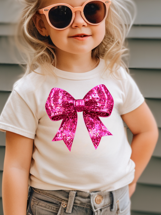 Pink Disco Coquette Bow Valentines Toddler Graphic Tee