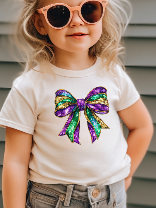 Faux Sparkly Mardi Gras Bow Toddler Graphic Tee