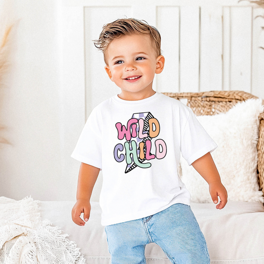 Retro Lightning Bolt Wild Child Toddler Graphic Tee