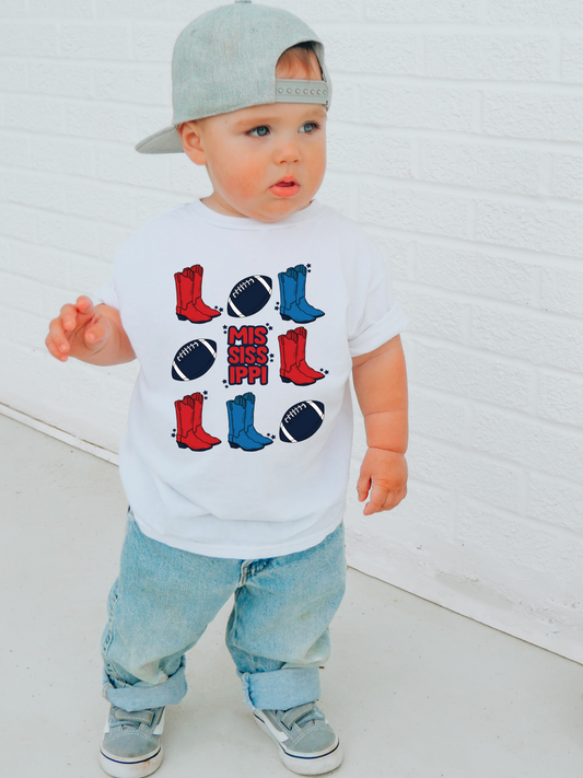 Mississippi Cowboy Boots And Football Toddler Graphic Tee