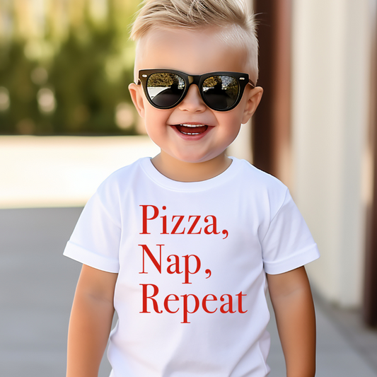 Pizza, Nap, Repeat. Toddler Graphic Tee