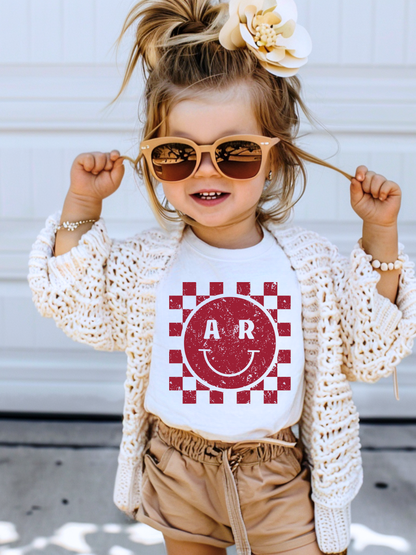Arkansas Checkerboard Smiley Distressed Toddler Graphic Tee