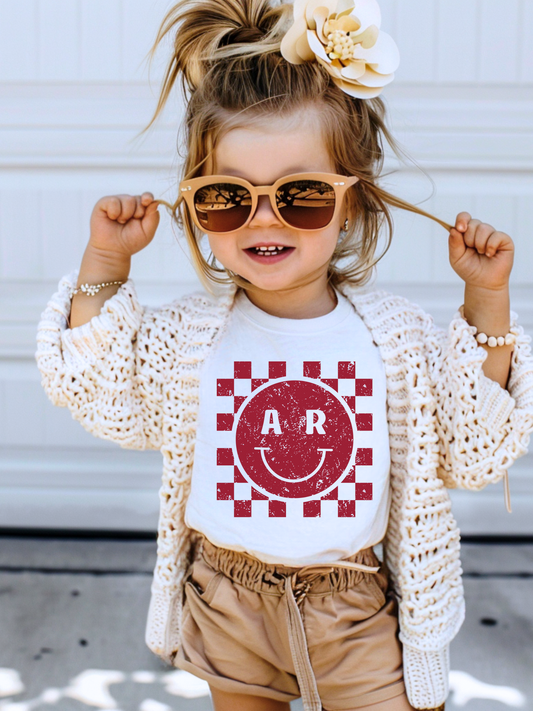Arkansas Checkerboard Smiley Distressed Toddler Graphic Tee