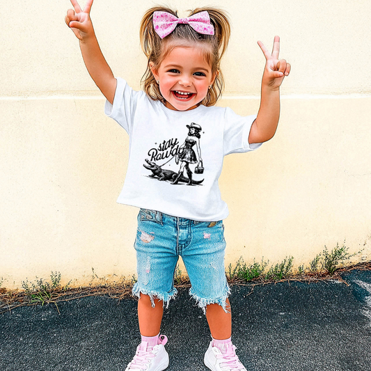 Stay Rowdy Distressed Western Toddler Graphic Tee