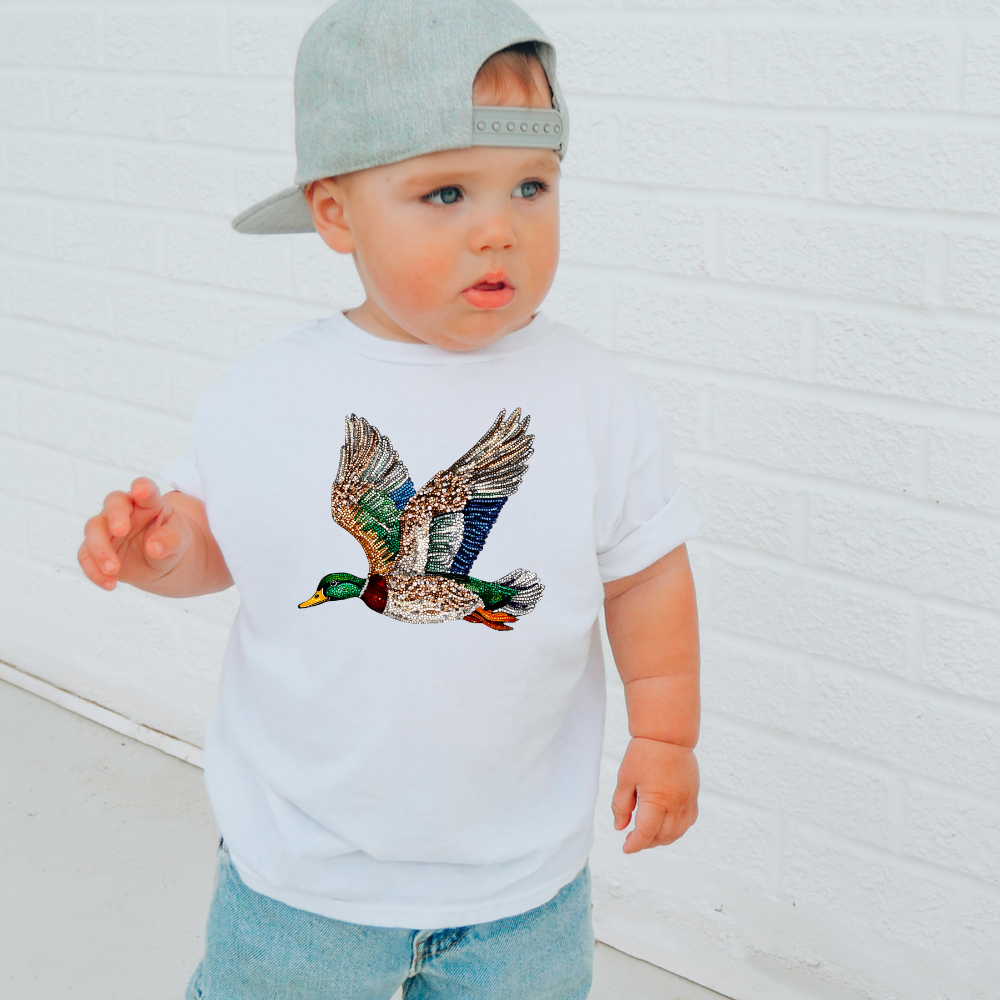 Faux Rhinestone Mallard Duck Flying Toddler Graphic Tee