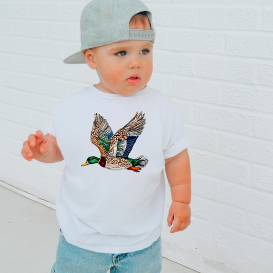 Faux Rhinestone Mallard Duck Flying Toddler Graphic Tee