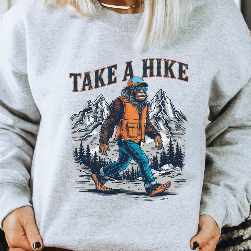 Take a Hike Bigfoot Outdoorsy Adult Graphic Crewneck Pullover