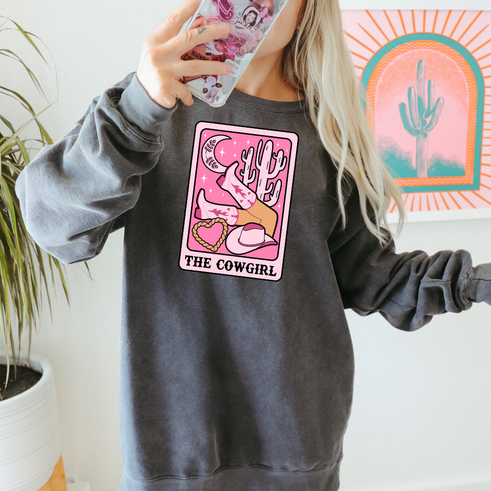 The Cowgirl Tarot Western Adult Graphic Crewneck Pullover