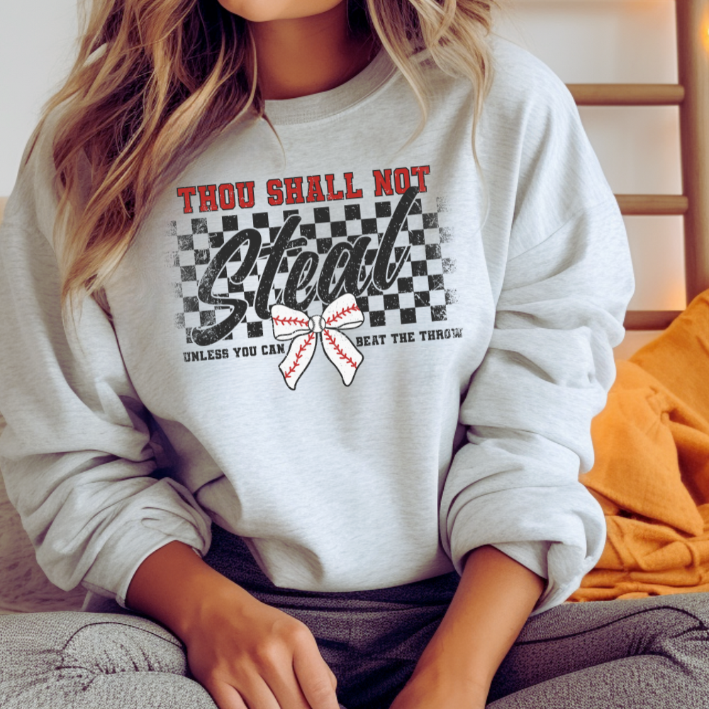 Thou Shall Not Steal Checkered Baseball Adult Graphic Crewneck Pullover