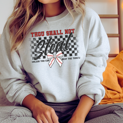 Thou Shall Not Steal Checkered Baseball Adult Graphic Crewneck Pullover