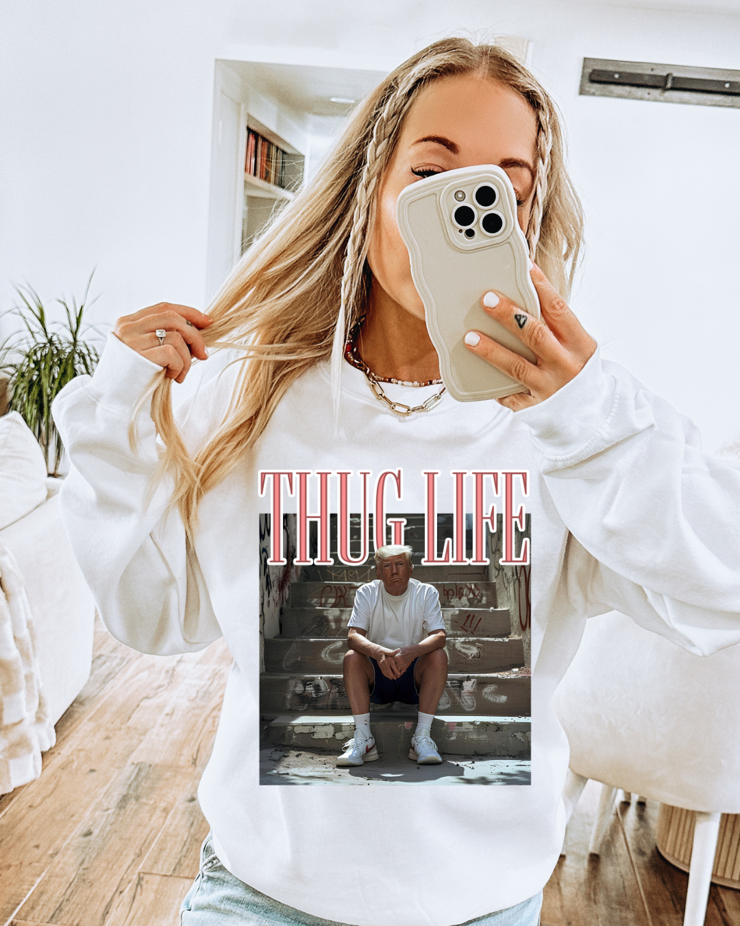 Thug Life Trump Adult Graphic Crewneck Pullover