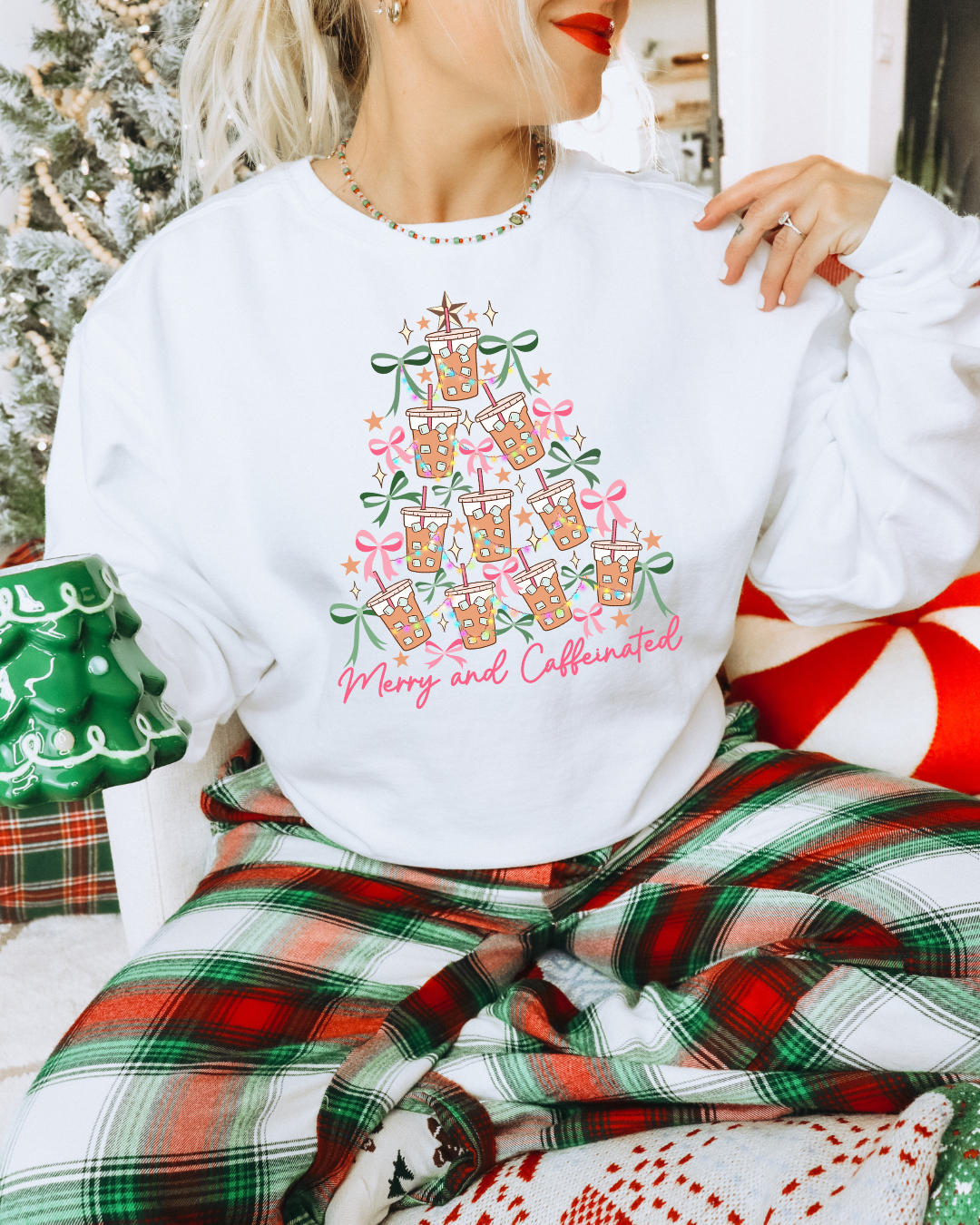 To Be Jolly & Caffeinated Christmas Adult Graphic Crewneck Pullover
