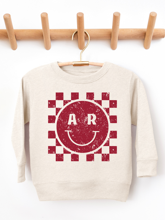 Arkansas Checkerboard Smiley Distressed Toddler Graphic Sweatshirt