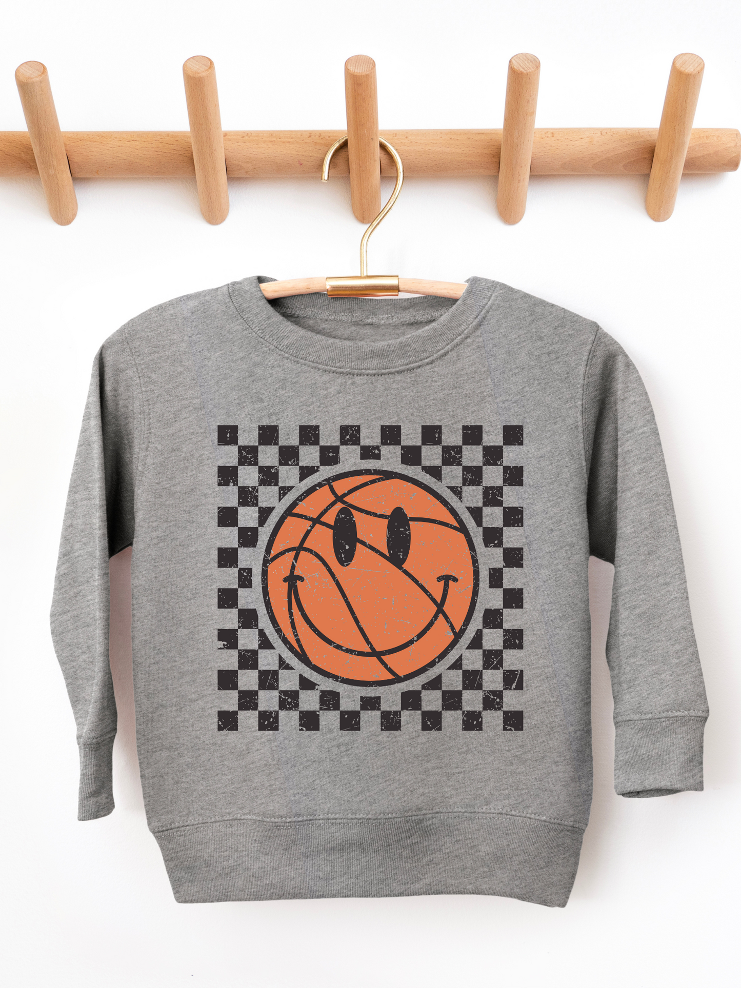 Checkered Distressed Basketball Toddler Graphic Sweatshirt
