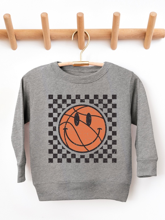Checkered Distressed Basketball Toddler Graphic Sweatshirt
