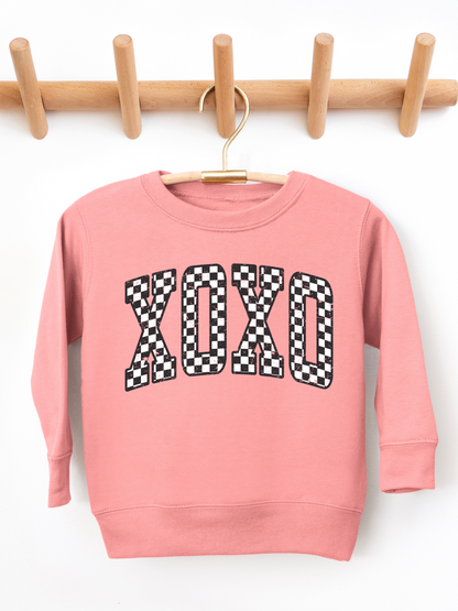 Retro Checkered XOXO Valentines Toddler Graphic Sweatshirt