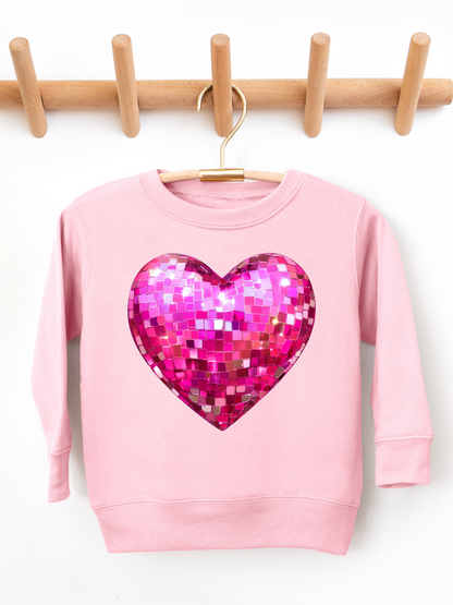 Pink Disco Heart Valentines Toddler Graphic Sweatshirt